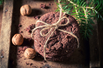 Tasty chocolate cookies as small Christmas snack