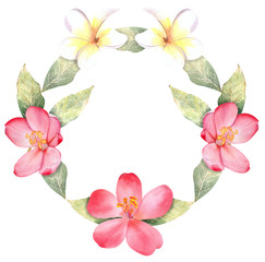 Tropical flowers watercolor wreath