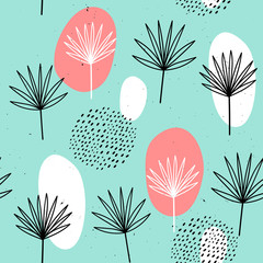 Vector seamless pattern with flowers. Scandinavian motives. Hand drawn style