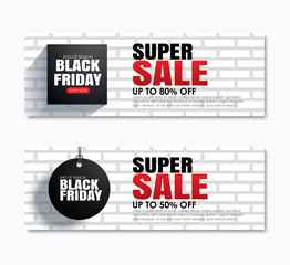 Black friday super sale shopping tag cover and web banner design template. Use for poster, flyer, discount, shopping, promotion, advertising.