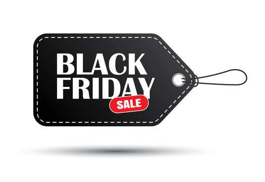 Black friday sale black tag isolated on white background. Use for banner template, discount, shopping, promotion, advertising.