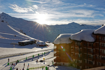 Val Thorens, France - March 1, 2018: End of a day in Val Thorens ski resort whith nice sunset