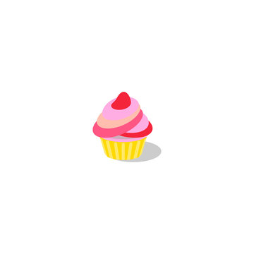 Vector cupcake illustration on white background. Cake with cream.