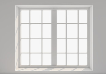 Empty white room with window and sunlight. Mockup, template. 3d illustration;