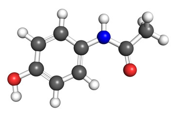 Obraz premium Paracetamol molecule, ball and stick model.