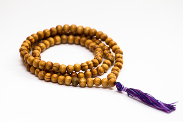 Mala beads made of wood. Prayer beads. Spirit. Religion. Faith.
