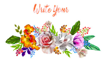 floral illustration - bouquet with bright pink vivid flowers