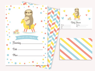 Baby shower invitation card with cute sloth
