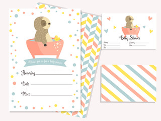 Baby shower invitation card with cute sloth