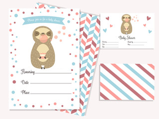 Baby shower invitation card with cute sloth