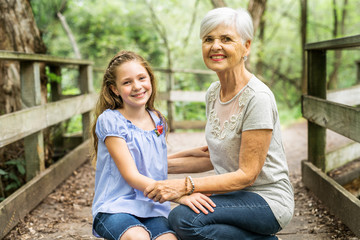Fototapeta premium Grandmother and granddaughter spend the weekend in the park