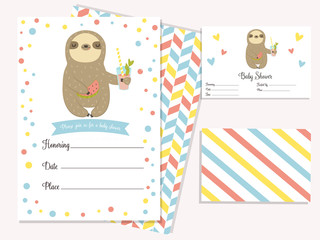 Baby shower invitation card with cute sloth