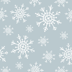Naklejka na ściany i meble New year and merry christmas seamless pattern with snowflakes. Winter vector illustration. Festive, holiday background.