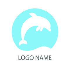 Sign jumping in the sea dolphin. Symbol dolphin in circle. Logo template isolated on white background. Vector illustration