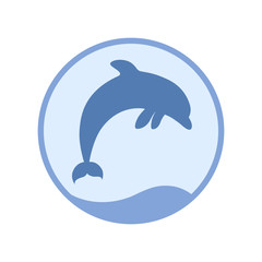 Fototapeta premium Sign jumping in the sea dolphin. Symbol dolphin in circle. Logo template isolated on white background. Vector illustration
