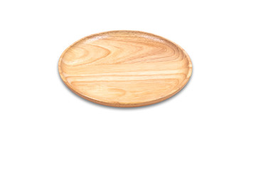 Empty wooden plate (cutting board) isolated on white background. Copy space. 