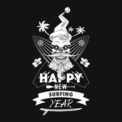 Happy New Surfing Year monochrome emblem