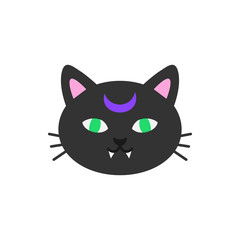 Cute hand drawn spooky cat vector illustration. Halloween themed, witch black cat head, isolated.