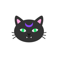 Cute hand drawn spooky cat vector illustration. Halloween themed, witch black cat head, isolated.