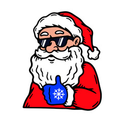 SANTA CLAUS IN SUNGLASSES LIKE SIGN WHITE BACKGROUND