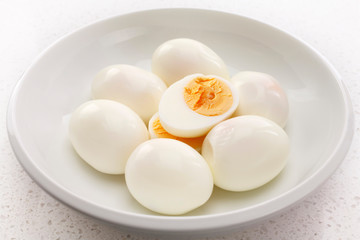 Hard Boiled Eggs in a Bowl One Cut