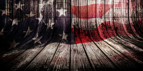 Woden background with overlayed american flag, veterans day concept