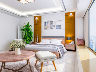 Beds and tables, chairs, carpets, etc. in a luxury hotel room