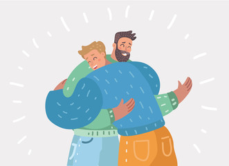 Male friendship. Two happy guys hug each other