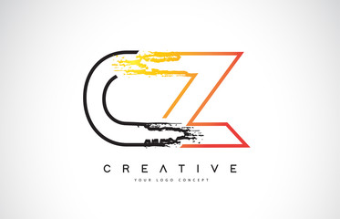 CZ Creative Modern Logo Design with Orange and Black Colors. Monogram Stroke Letter Design.