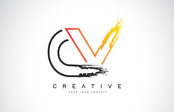 CV Creative Modern Logo Design with Orange and Black Colors. Monogram Stroke Letter Design.
