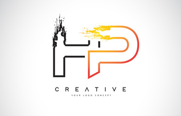 HP Creative Modern Logo Design with Orange and Black Colors. Monogram Stroke Letter Design.