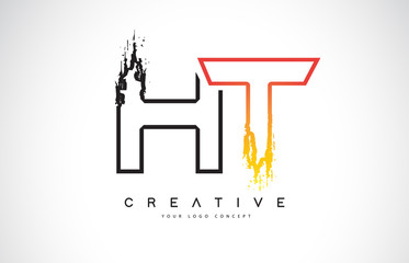 HT Creative Modern Logo Design with Orange and Black Colors. Monogram Stroke Letter Design.