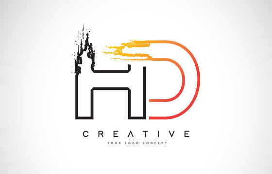 HD Creative Modern Logo Design with Orange and Black Colors. Monogram Stroke Letter Design.