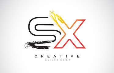 SX Creative Modern Logo Design with Orange and Black Colors. Monogram Stroke Letter Design.