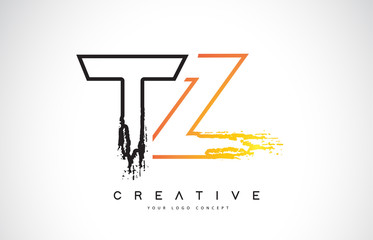 TZ Creative Modern Logo Design with Orange and Black Colors. Monogram Stroke Letter Design.