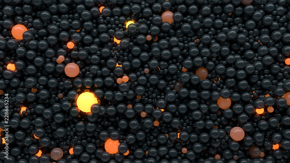 Poster 3d render abstract background with bright reflective spheres. ideas and individuality concept. objec
