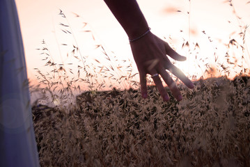 MUJER CON LA MANO TOCANDO PLANTAS