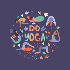 Vector illustration - group of yoga woman.