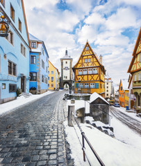 Medieval old Rothenburg ob der Tauber in winter