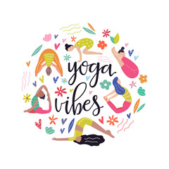 Yoga girls. Yoga vibes colorful concept poster