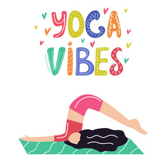 Yoga girl. Yoga vibes colorful concept poster
