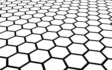 Black honeycomb on a white background. Perspective view on polygon look like honeycomb. Isometric geometry. 3D illustration