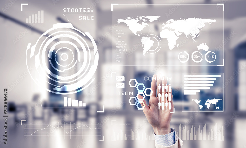 Aufkleber concept of using modern technologies for business globalization