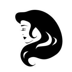 Decorative fashion girl for beauty salon design. Beautiful woman silhouette. Young girl with wavy thick hair. Vector hair style icon, sticker.