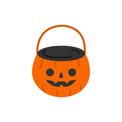 Cute hand drawn halloween pumpkin bucket vector illustration. Orange pumpkin candy bucket for trick or treating.