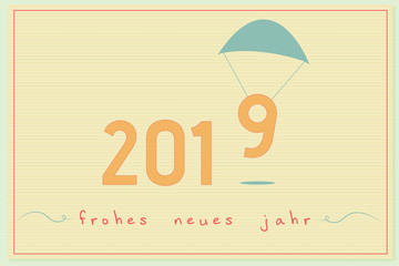 Neujahrskarte frohes neues Jahr mit fliegender  Neun