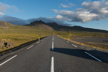 Beautiful mountains with dramatic sky along the ring road, route 1 in Iceland