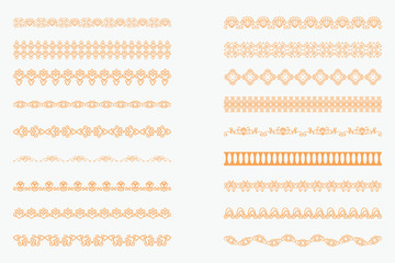 Set of horizontal isolated Orange lace borders for design