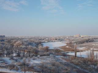 panorama of city in winter