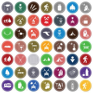 Set of travel and camping equipment icons